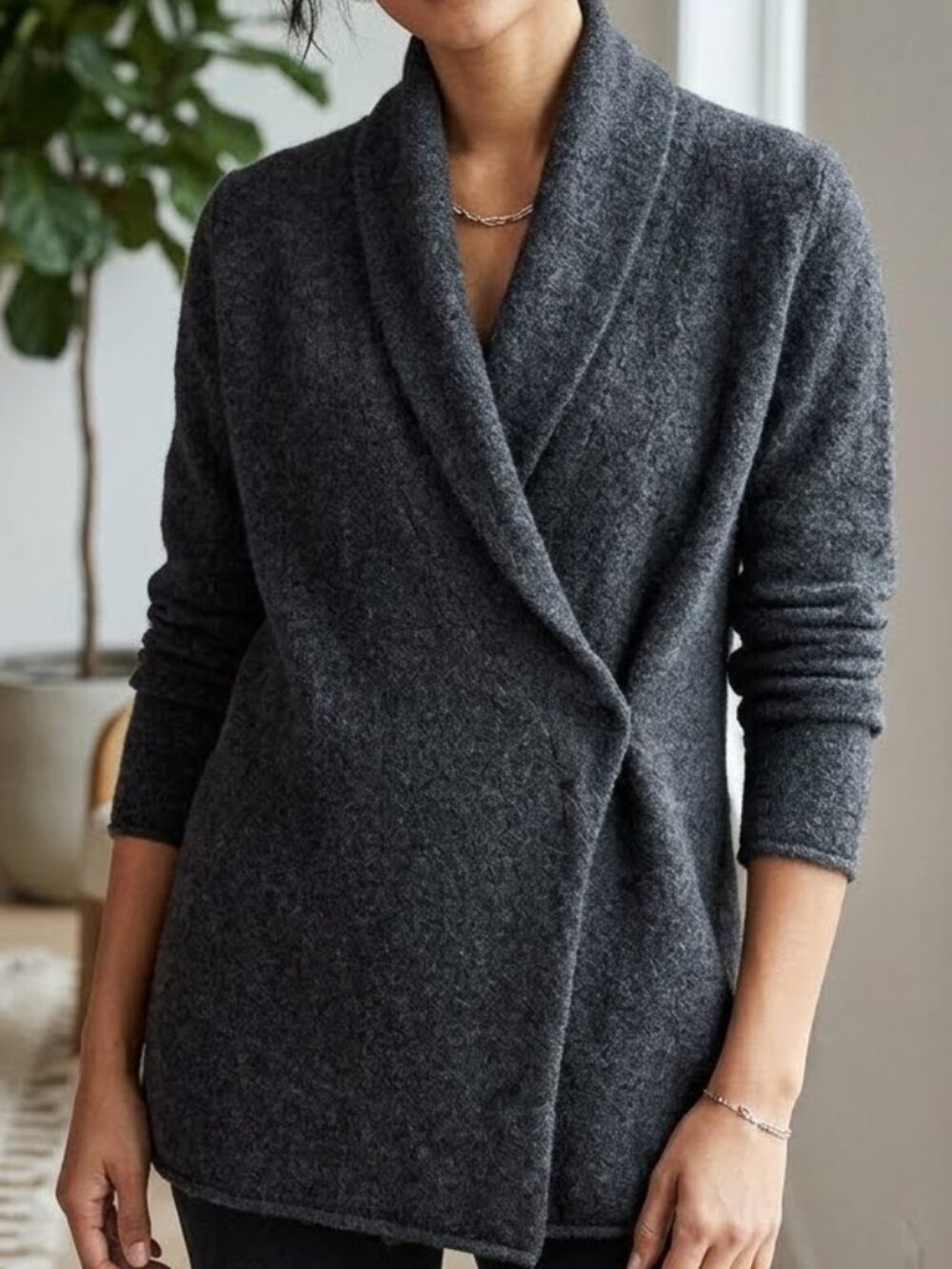 Cassis Women's 100% Merino Wool Wrap Over Cardigan Sweater Black Size SP